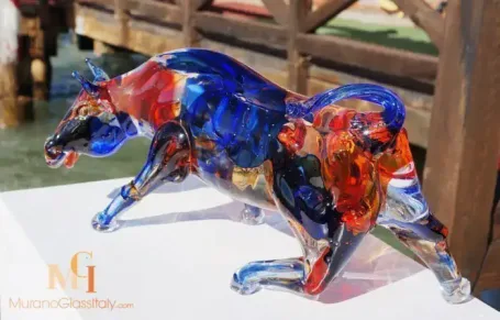 Grande Statue Taureau En Verre Rouge 50 Cm - Aubaho - Art Moderne