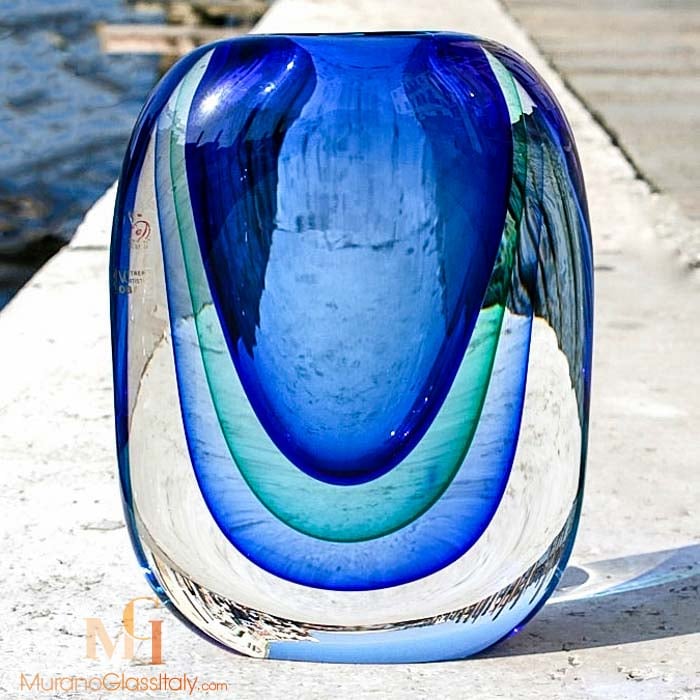 Modern Blue And Clear Crystal Glass Vase