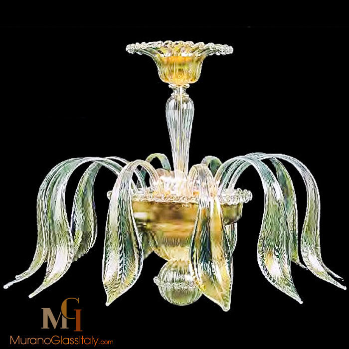 Murano Glass Leaf Chandelier, White Murano Glass Leaf Chandelier