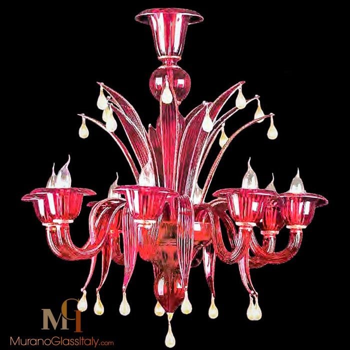 Lustre en bronze doré et pampille de cristal Louis XV 5 feux en état de marche