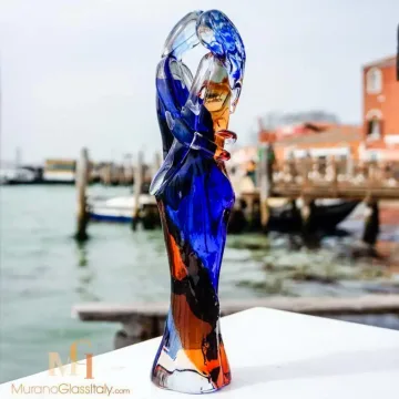 Lovers blue and orange side view murano glass lovers sculpture