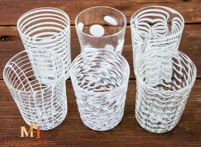 Drinking Glasses Murrine white_side venetian glass tumblers
