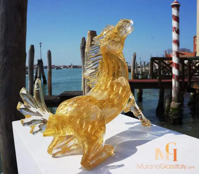 Aramis – Venezianische Skulptur Pferd mit 24 Kt Gold – Rückansicht Skulptur Pferd