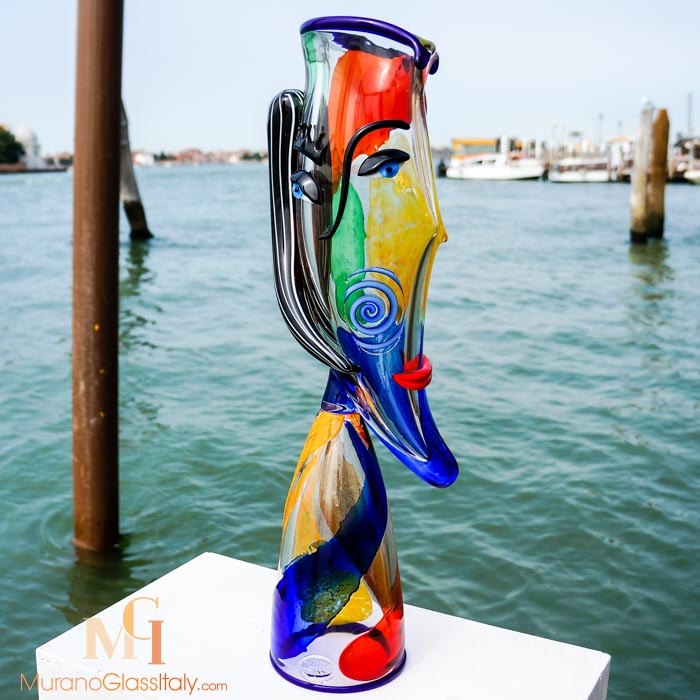 Murano Stil Vase mit Gesicht Handgefertigt exklusive Schönheit Glas Kristall 
