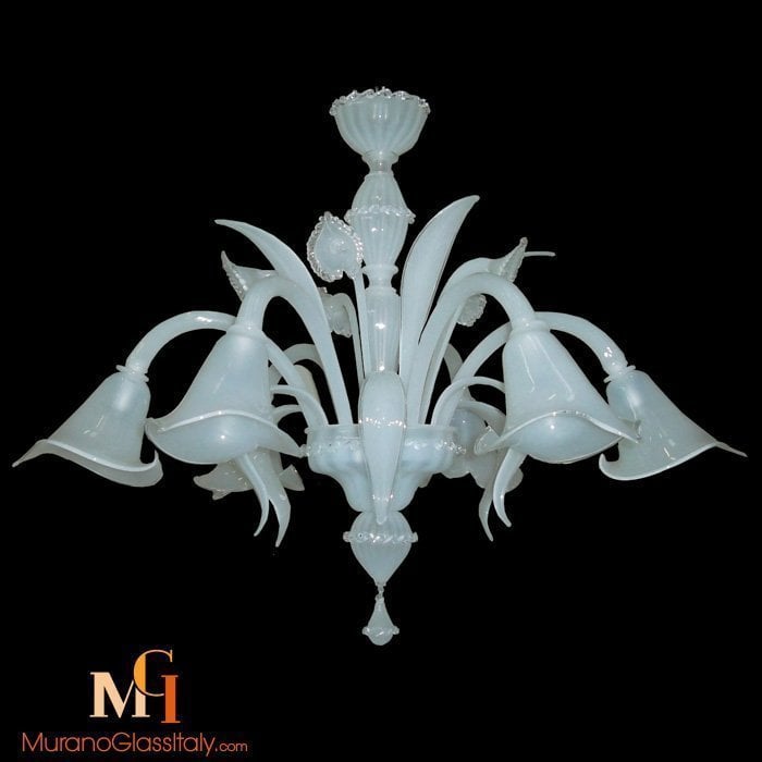 White Venetian Crystal Glass Chandelier