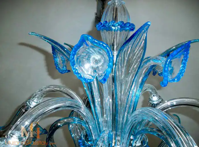 light blue glass chandelier detail 1