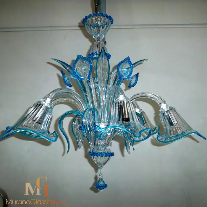 light blue glass chandelier neutral