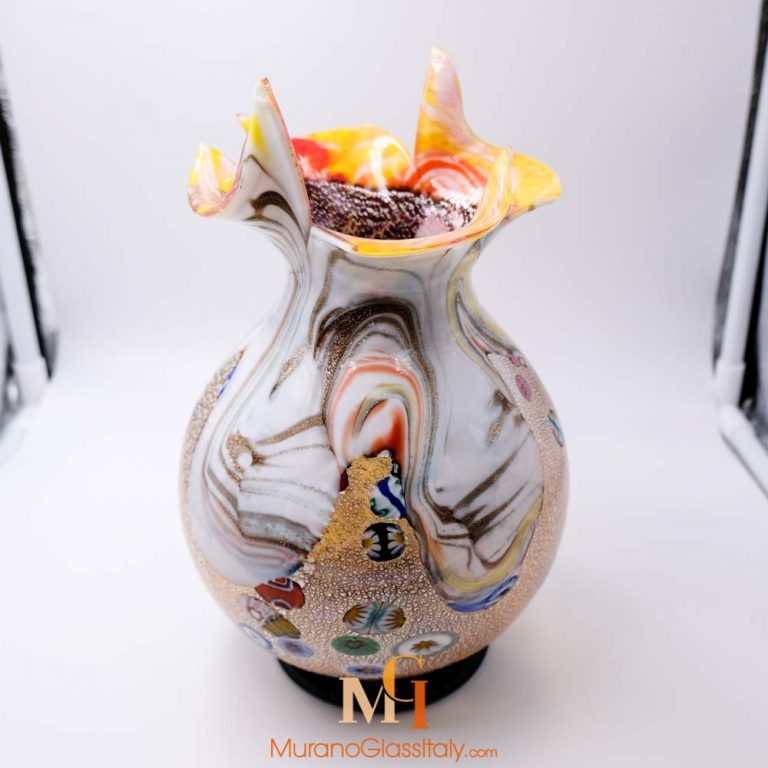 Vase En Verre De Murano Bleu – Modèle Vagues – Tammaro Home – Déco Moderne