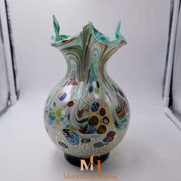 Vase Décoratif En Verre De Murano Bleu Azur - Modèle Chêne Tammaro Home - 21x28 Cm