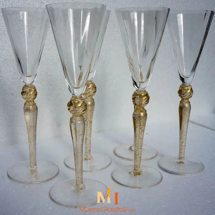 威尼斯玻璃酒杯 – 24K纯金搭配