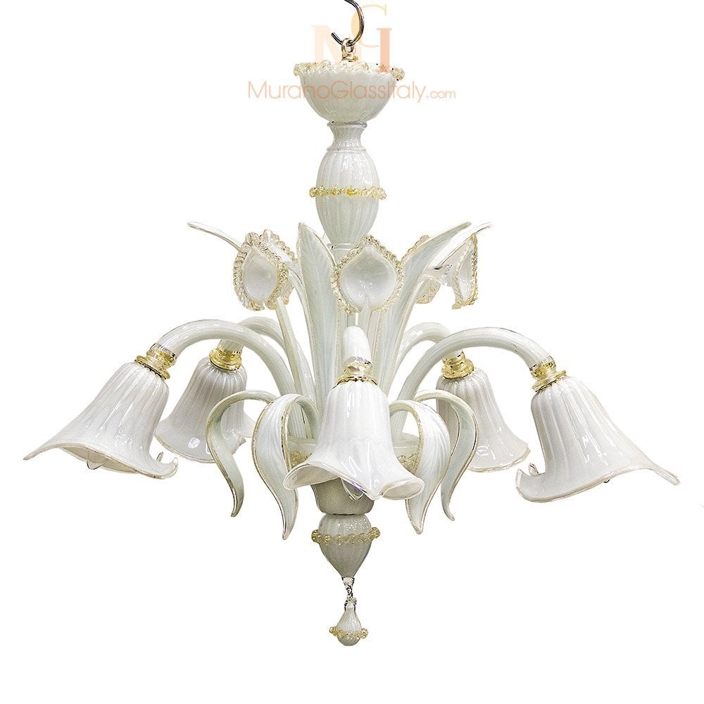 Handblown Italian Crystal Glass Light Fixture with 24 Karat Gold