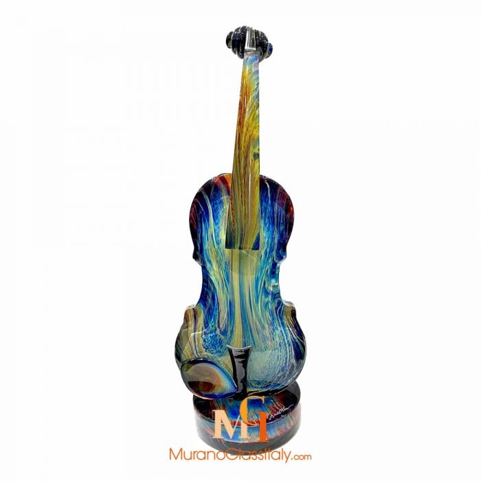 Modern Colorful Crystal Glass Violin Sculpture