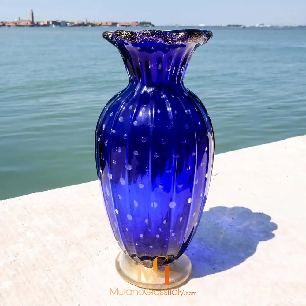 Apollo – Italian Murano Glass Vase – Blue – Side ديكور فازات