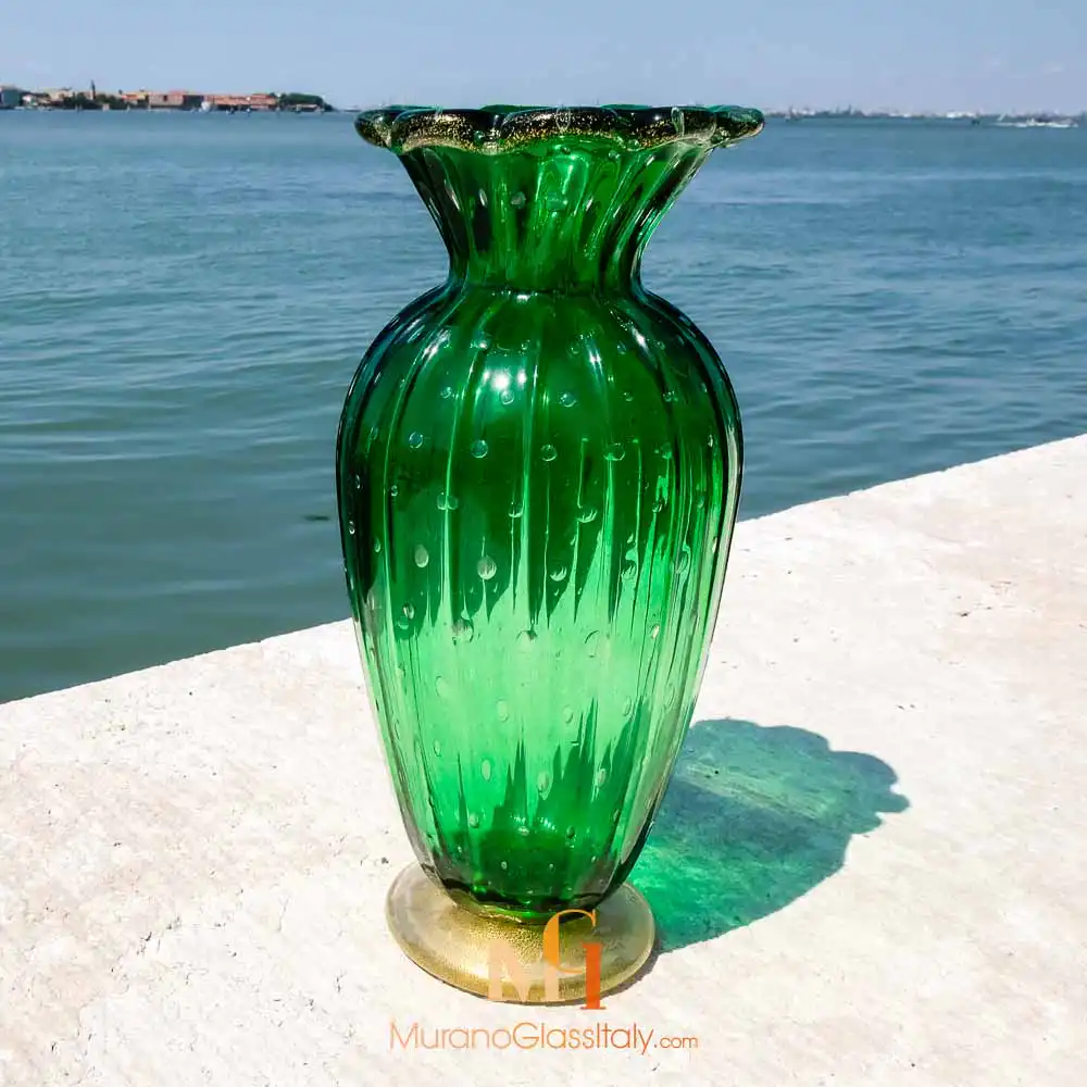 Apollo – Italian Murano Glass Vase – Green – Side ديكور فازات