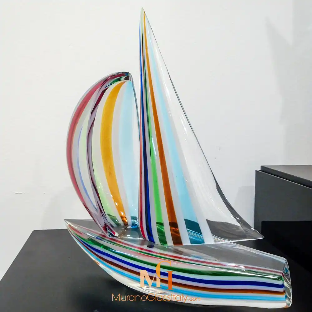 Firefly – Murano Sailboat -Blue, Yellow, Green Side Murano Sailboat
