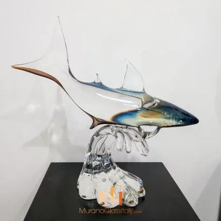 【希少2体セット】ハワイ購入 ガラスのサメ 置物 20年前のヴィンテージ Squalo-Murano-Glass-Shark-Side