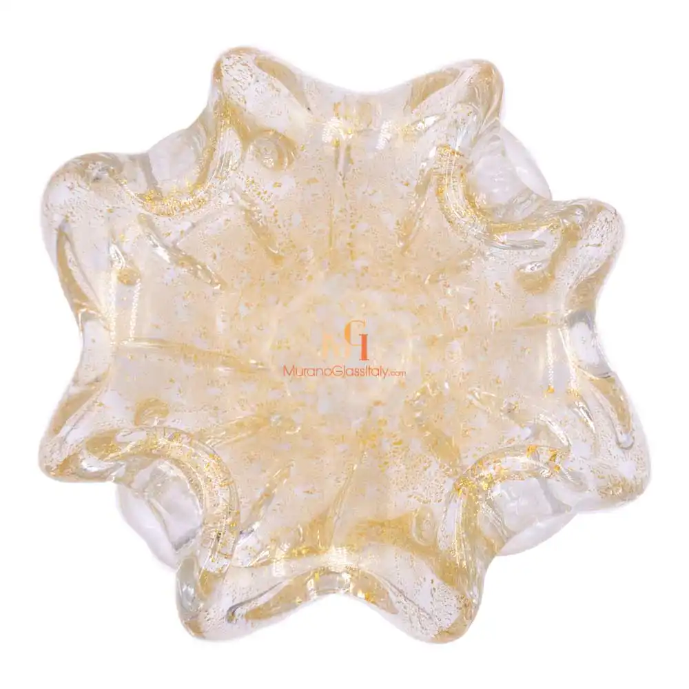 Ninfea Gold — Blue Art Glass Bowl-6