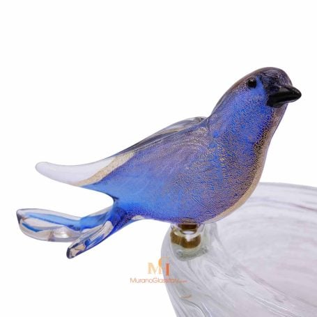 Figurine Oiseau En Verre Soufflé Style Murano - Décoration Bleue, Fait Main, Pour Table Ou étagère - 4