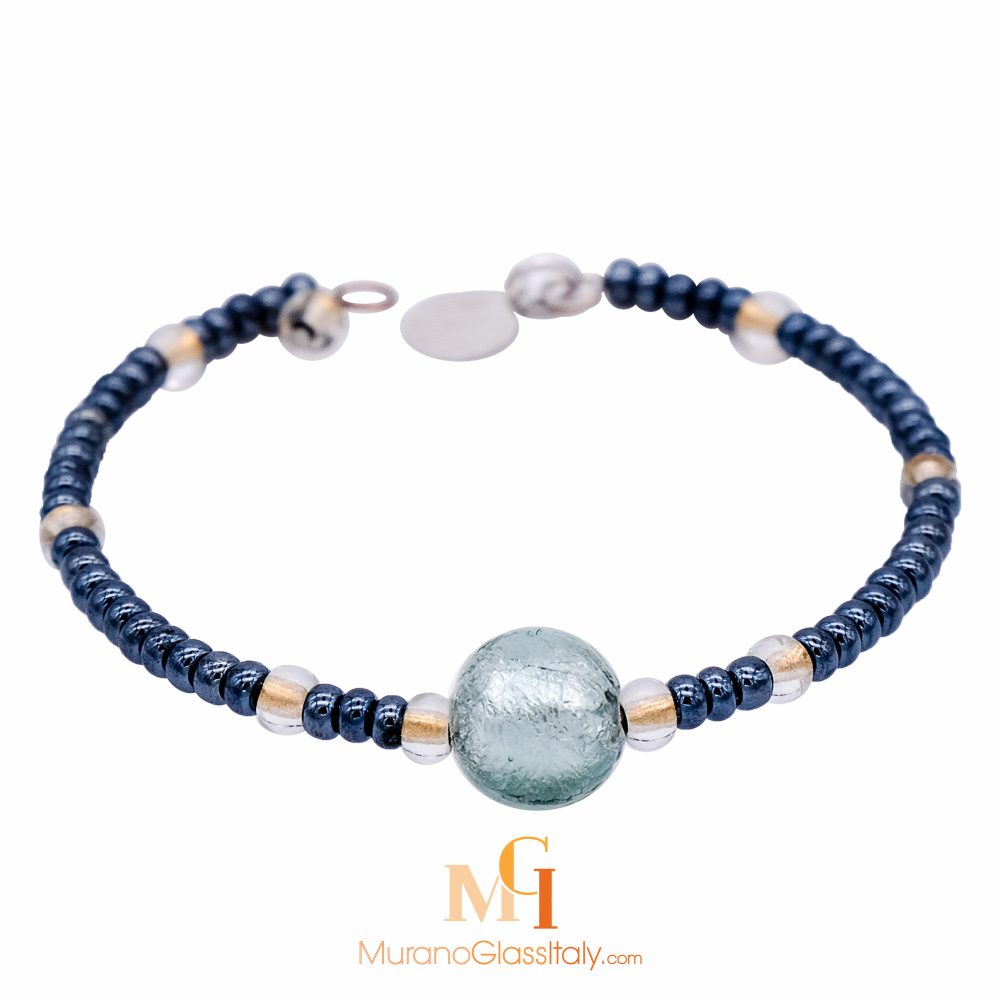 Handmade Natural gemstones Original Venetian Murano glass art. Ocean jasper and Murano glass bracelet