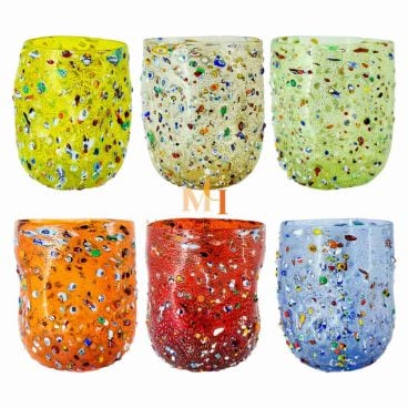 multi colored water glasses