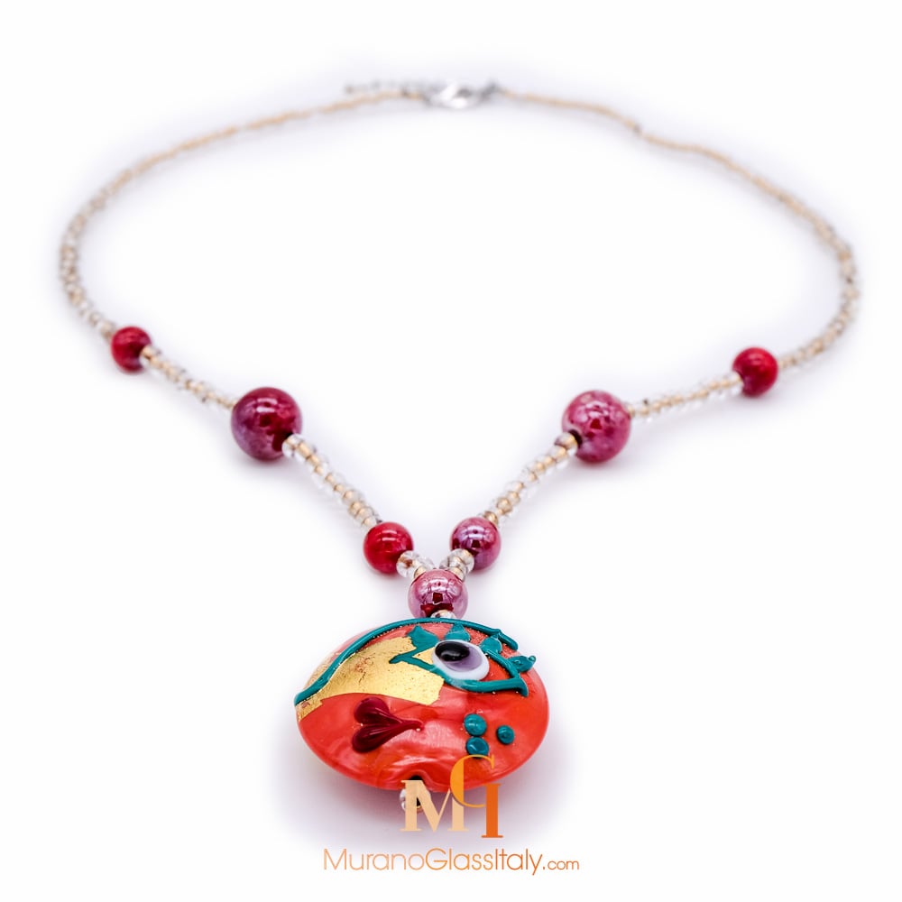 Penelope red - red gold murano glass necklace genuine murano glass of venice