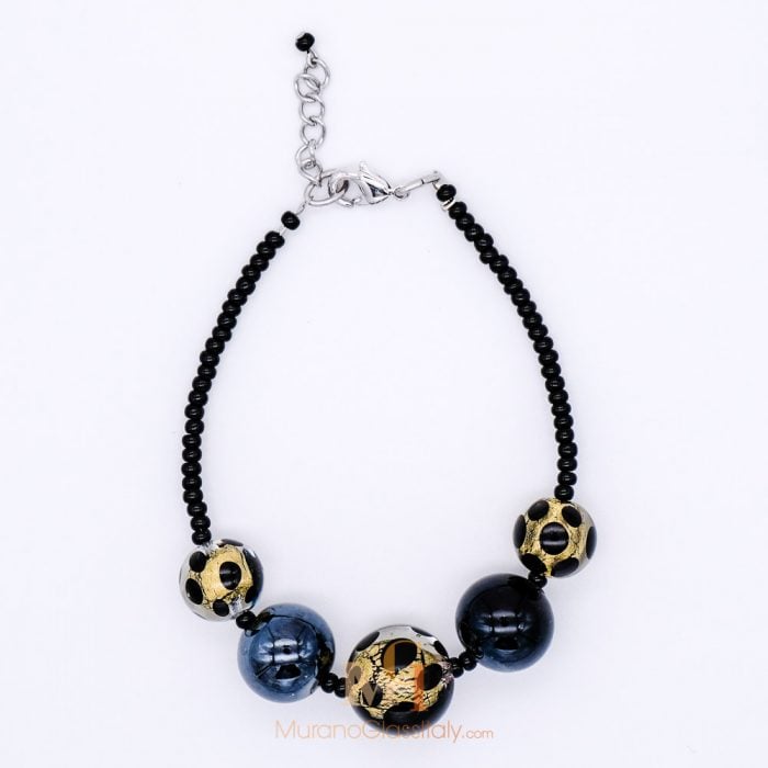 Murano Glass Necklace with Black Blue Beads