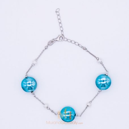 Bracelet Unique En Perles De Murano Bleu – Souple Et élégant – Création Exclusive Gervaise Gas