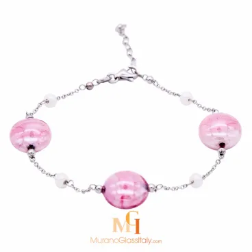 Silver Rose - Bracelet en Verre Murano