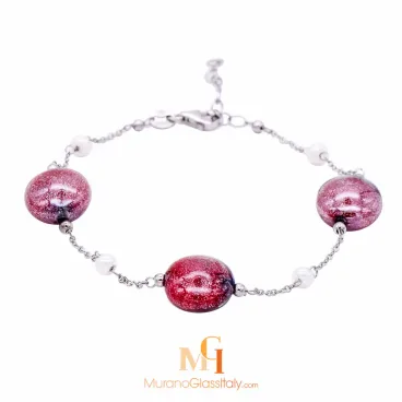 فضي أحمر - سوار زجاج مورانو زجاج مورانو إيطاليا