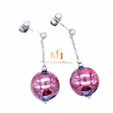 シルバーレッド - ムラノグラス スタッドピアス