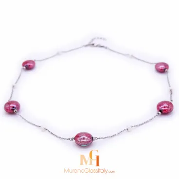Silver Red - Venetian Bead Necklace