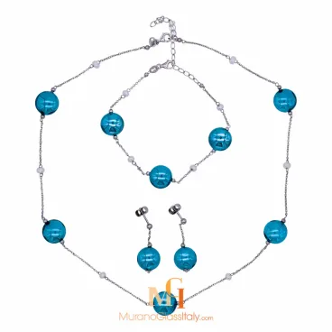 Серебро - ожерелье и серьги из муранского стекла