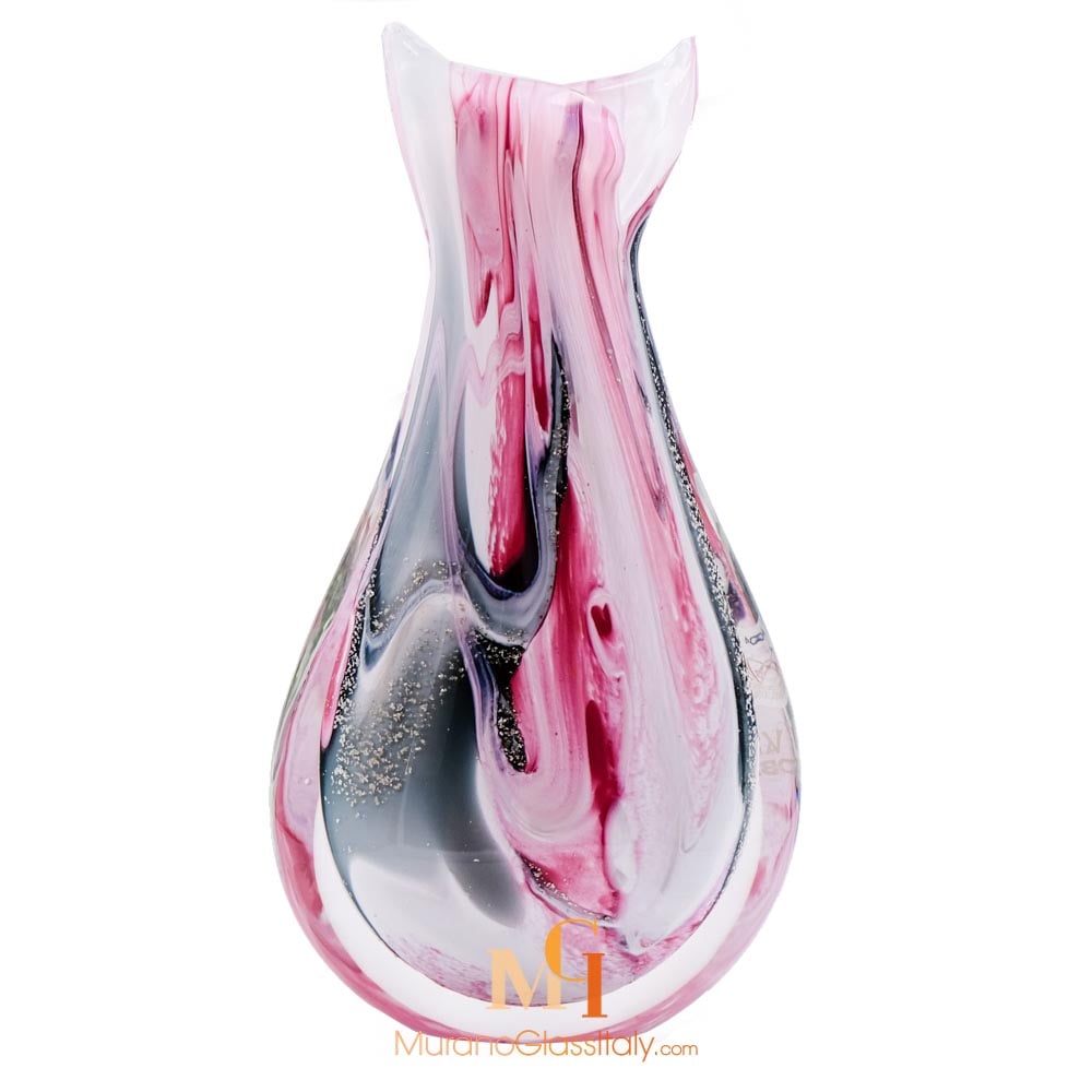 Vase En Verre Style Murano Rouge - Hauteur 19,5 Cm - Déco Abstraite Multicolore - Neuf