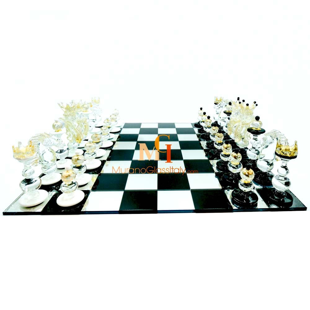 GROßES GESCHENK Glas Schach Spiel Set Glas Bord Matt Schach Stück 25cm 20cm