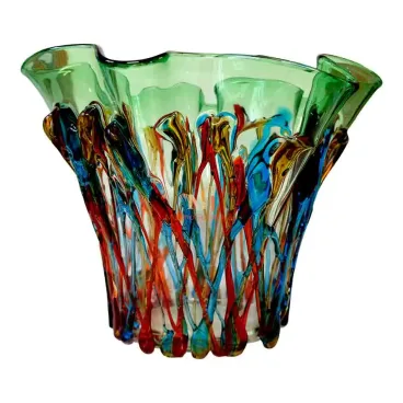Vase En Verre Soufflé Style Murano – Art Coloré Italien – Hauteur 38 Cm