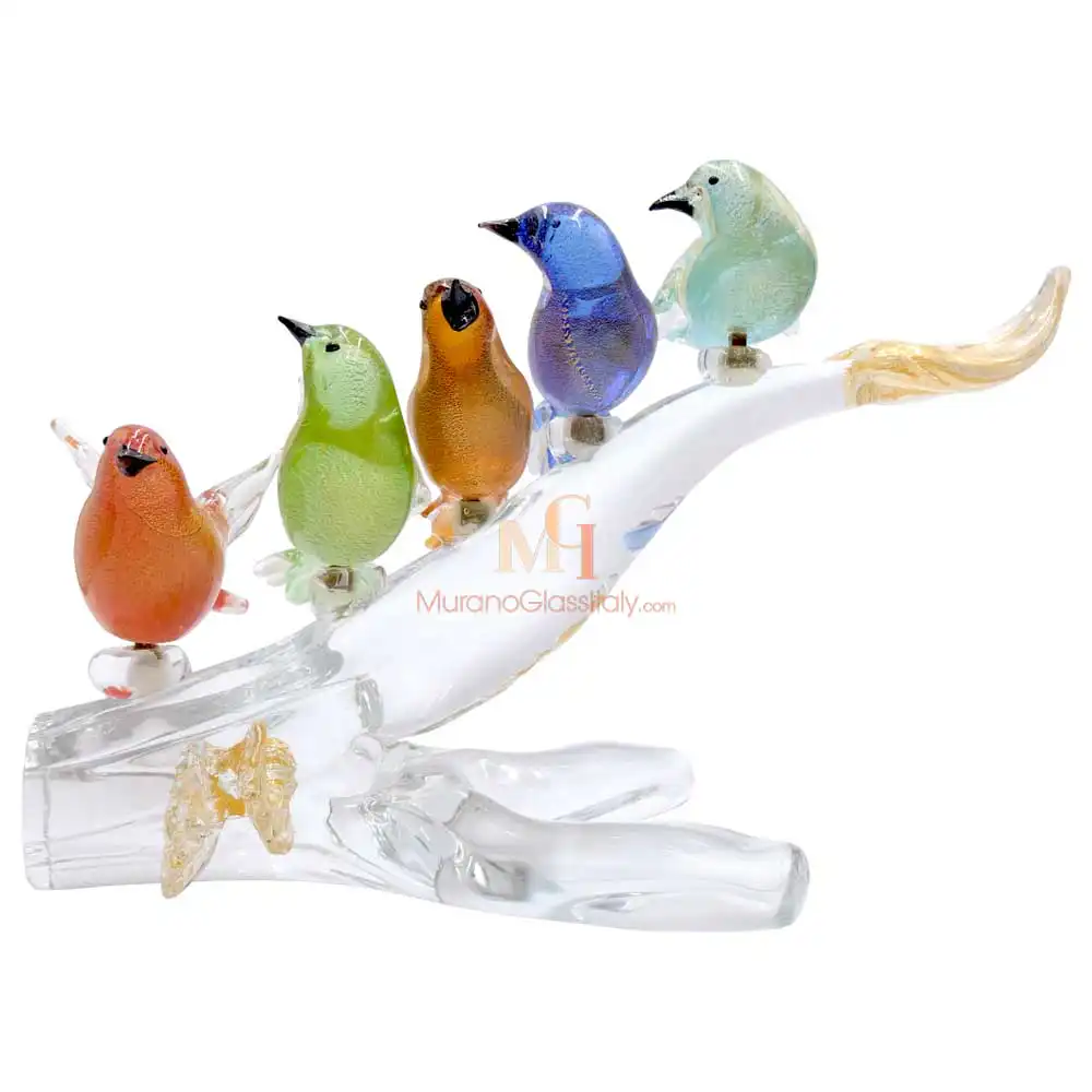 6 Uccellini 2 – Murano Glass Birds on a Branch Murano Glass Birds on a Branch