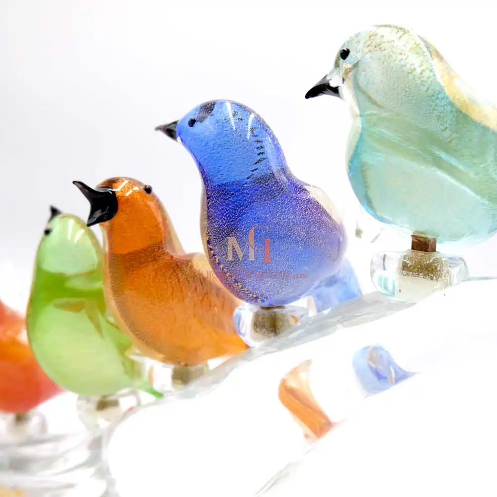 6 Uccellini 4 – Murano Glass Birds on a Branch Murano Glass Birds on a Branch
