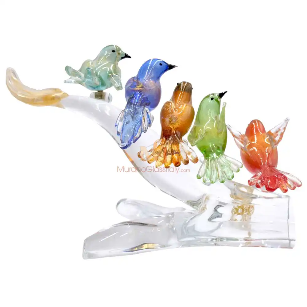 6 Uccellini - Murano Glass Birds on a Branch Murano Glass Birds on a Branch