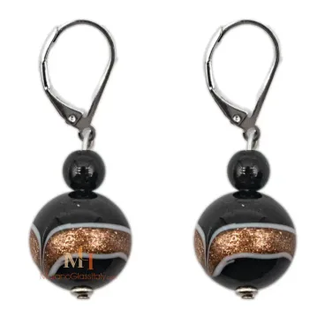 シック・ブラック - ベネチアン・ガラス・ビーズ・ピアス