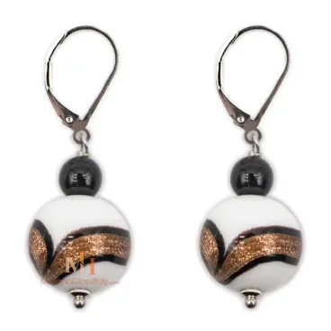 シック・ホワイト - ベネチアン・ガラス・ビーズ・ピアス