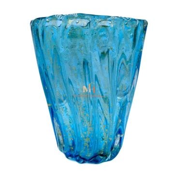 工芸品 Murano Glass Vase (Blue & Yellow) Vintage Vecchia Murano Art Glass Vase Gold Trim Cobalt BLUE 4