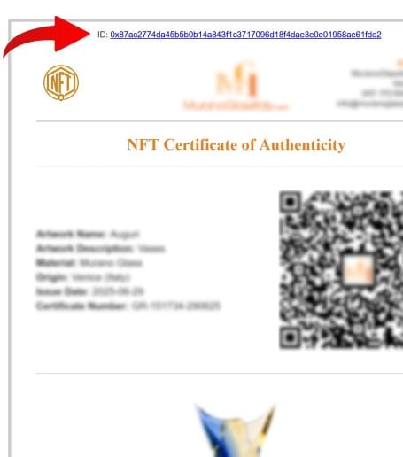 NFT Certificate of Authenticity murano glass certificate of authenticity NFT non-fungible token