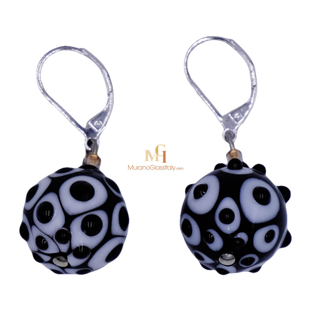 Pendentif Et Boucles D'oreilles En Verre Soufflé Ancien - Rouge/or/noir, Cordon 42 Cm, Occasion