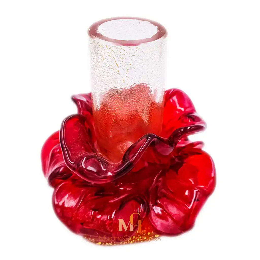 Lotus Red - Murano Glass Flower Candle Holder